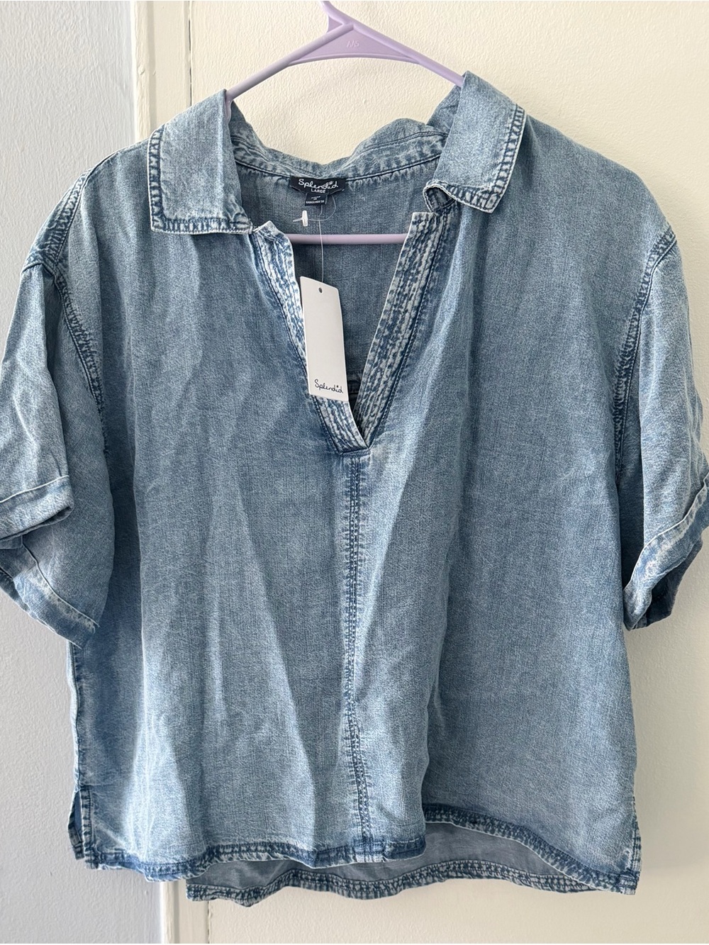 Splendid Light Blue Washed Denim V-Neck Top